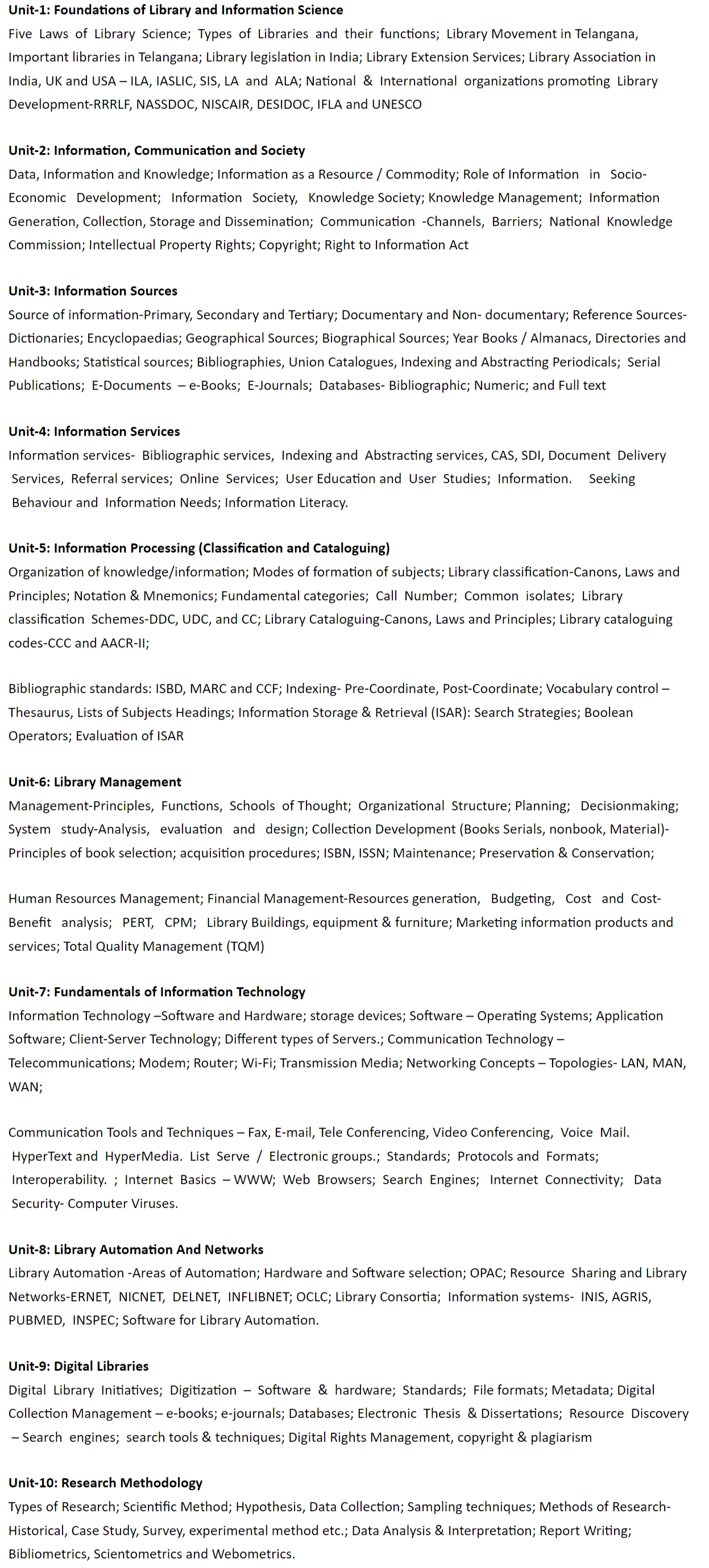 Librarian syllabus topics