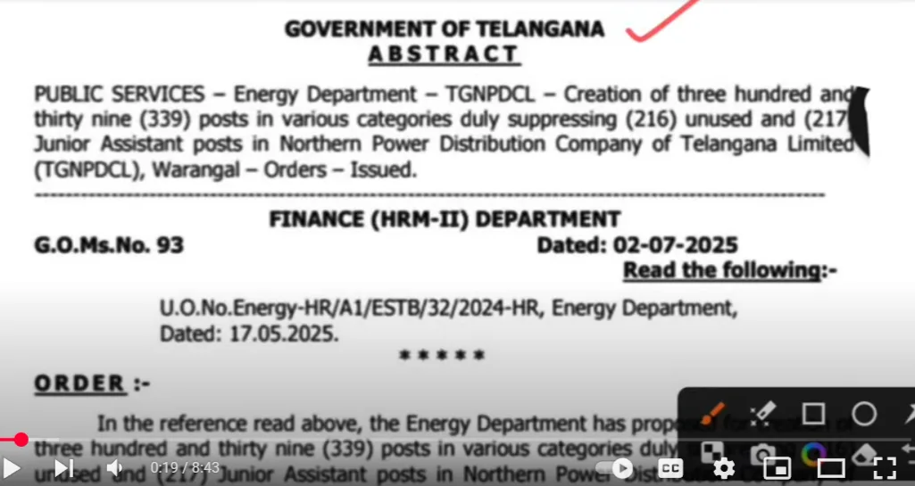 jao notification 2025 telangana 339 - TGNPDCL Jo_ -