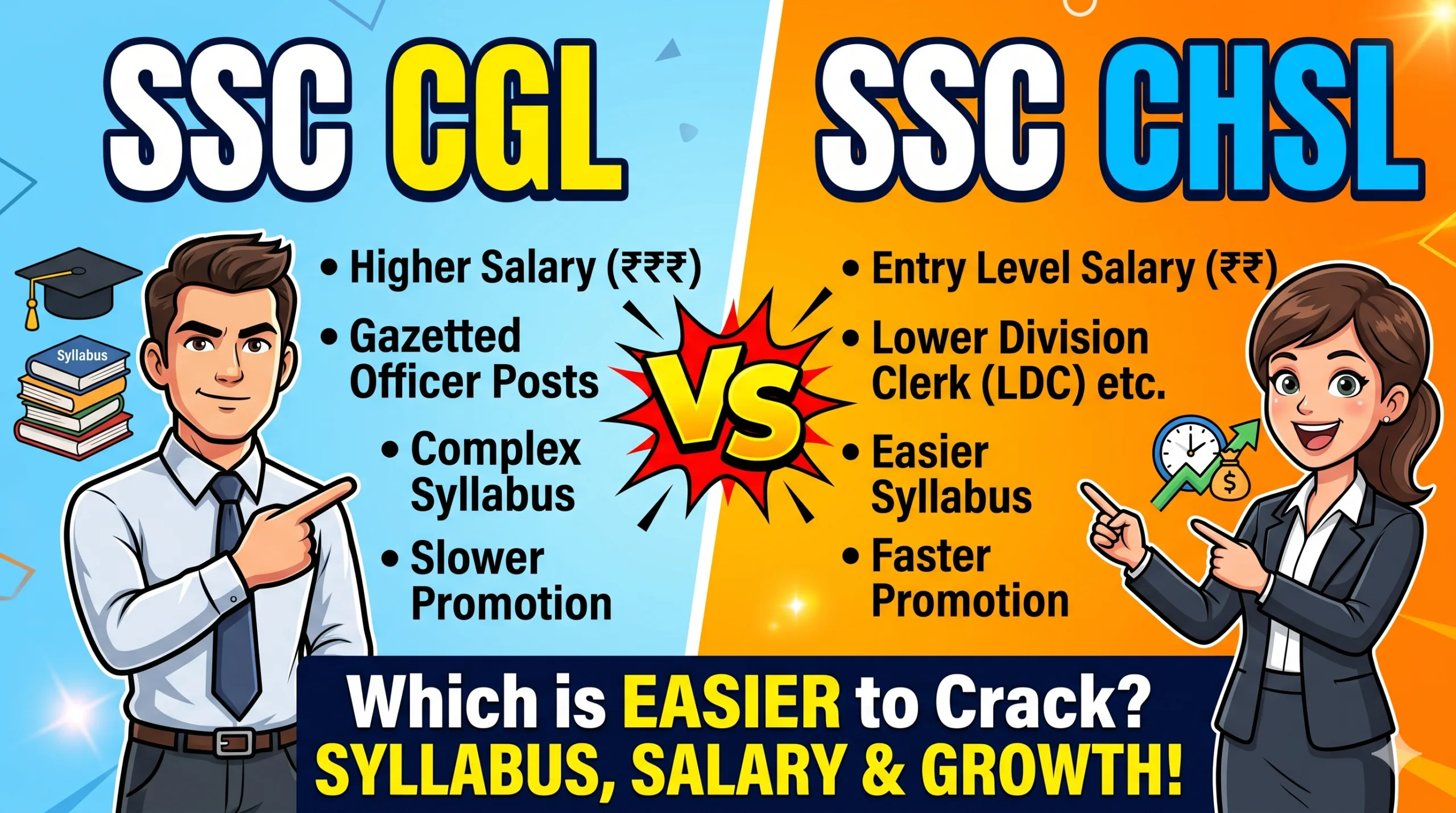 ssc cgl vs ssc chsl which is easier syllabs difference saalry career growth